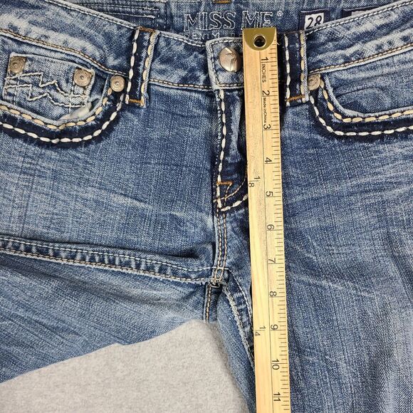 Miss Me Jeans 28 Blue Irene Boot Stretch Low Rise Distressed Denim Pants - Picture 15 of 16